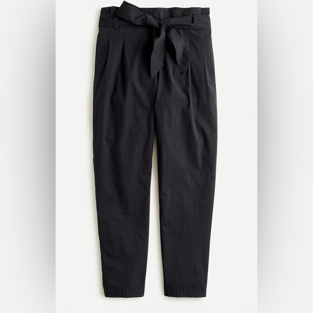 J.Crew Women’s Black Tapered paper-bag pants in cotton poplin, Size 6